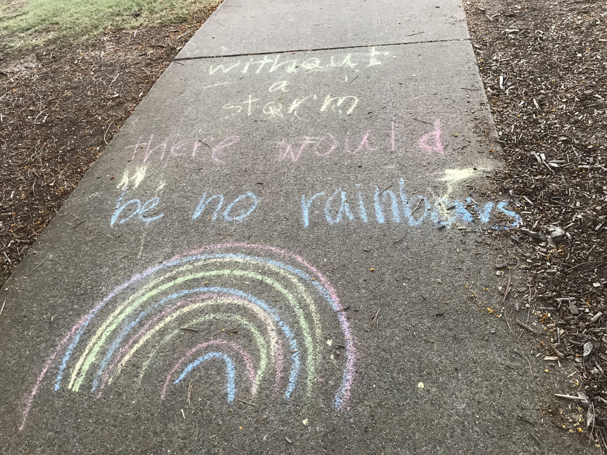 Norfolk Lakes Narangba - 23 April 2020 - chalk drawing on path
