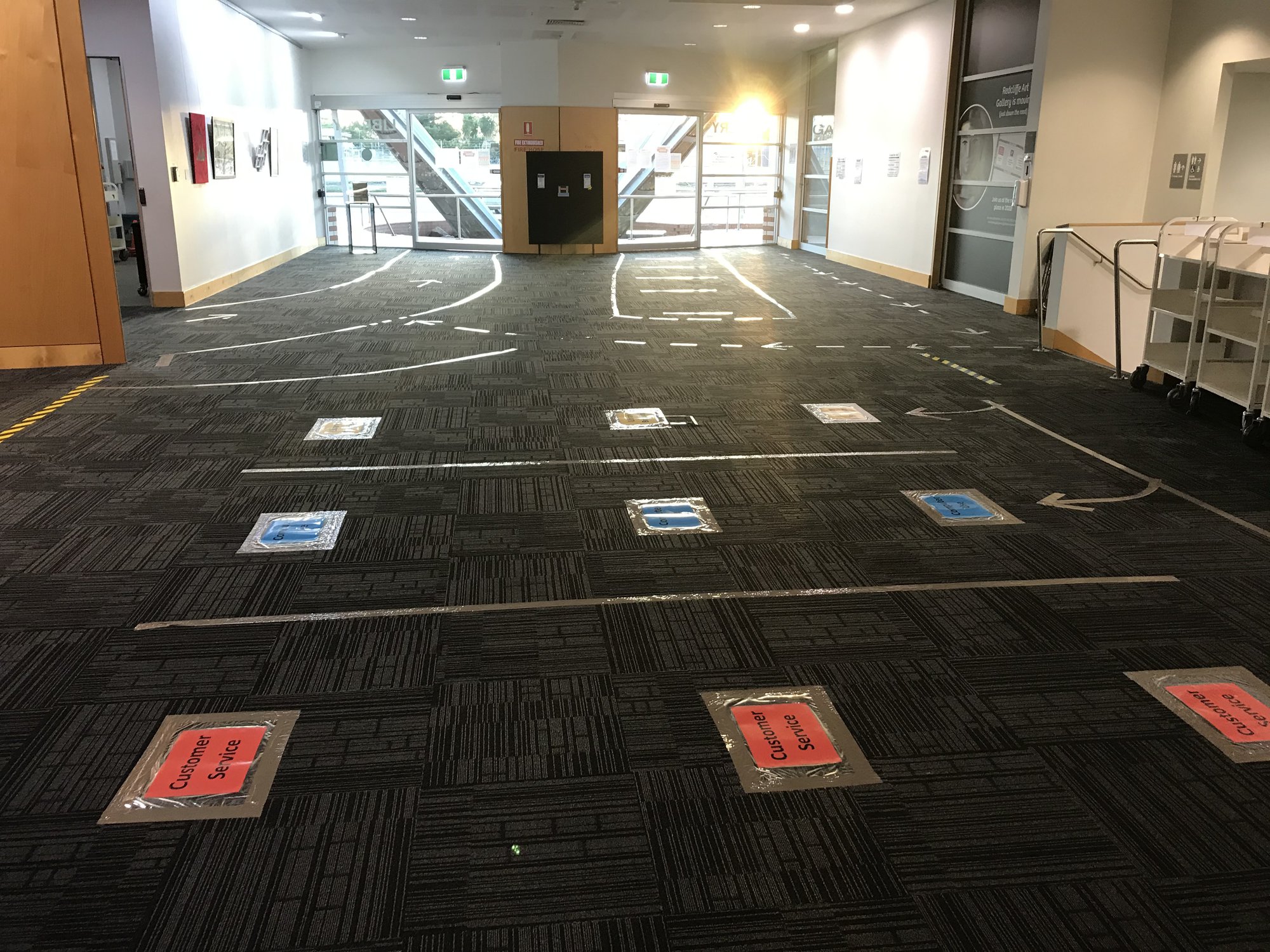 Redcliffe Library - Oxley Avenue Redcliffe - 16 May 2020 - reopening foyer social distancing floor guide - 001