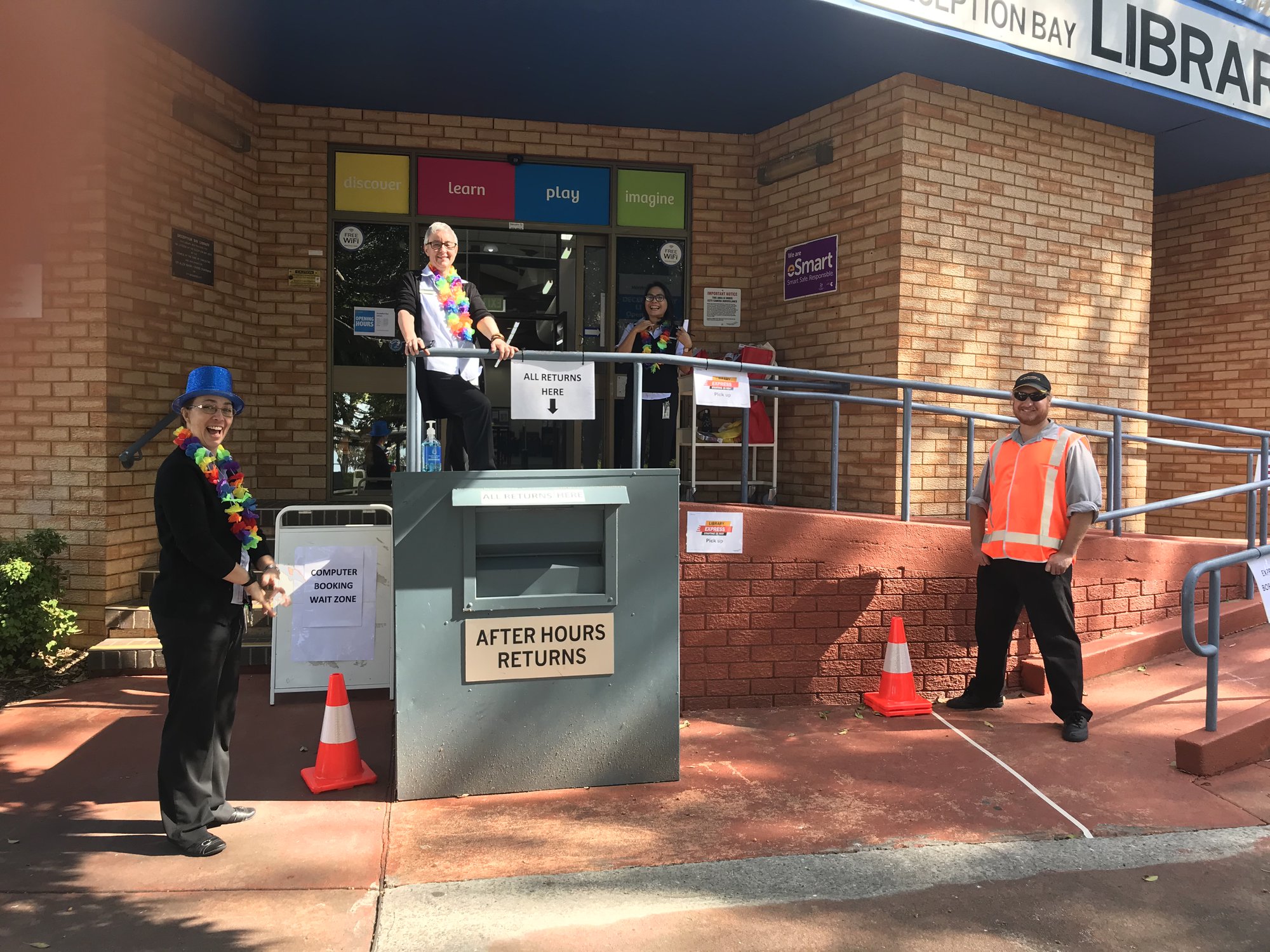 Deception Bay Library - Bayview Terrace Deception Bay - 16 May 2020 - reopening staff at front of library - 001