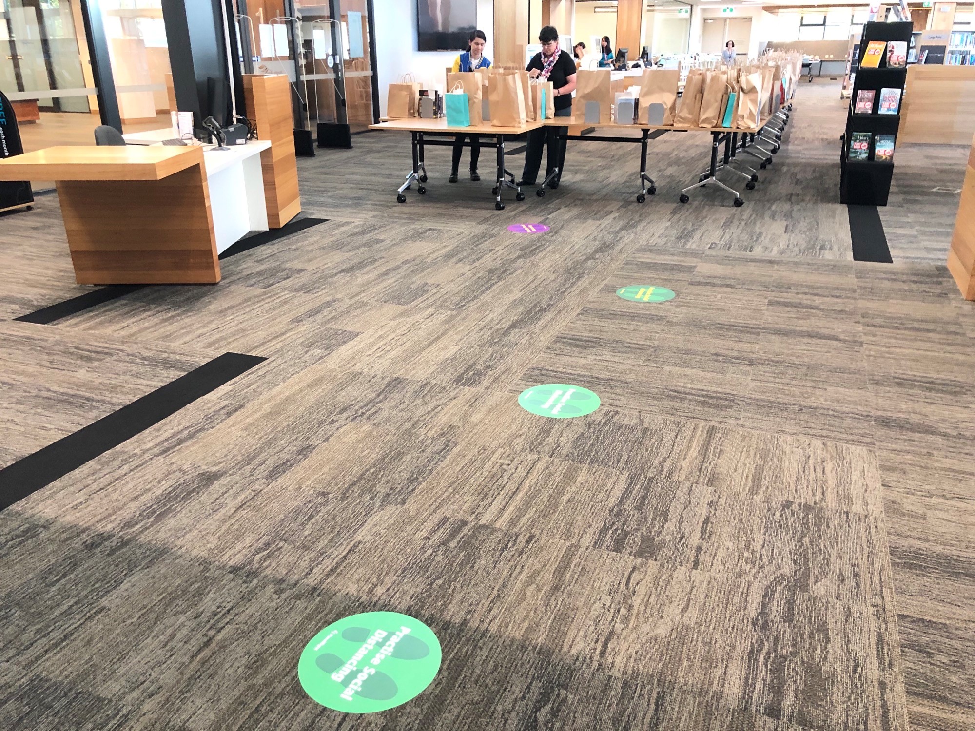 North Lakes Library - The Corso North Lakes - 15 May 2020 - reopening social distancing stickers reservation pickup