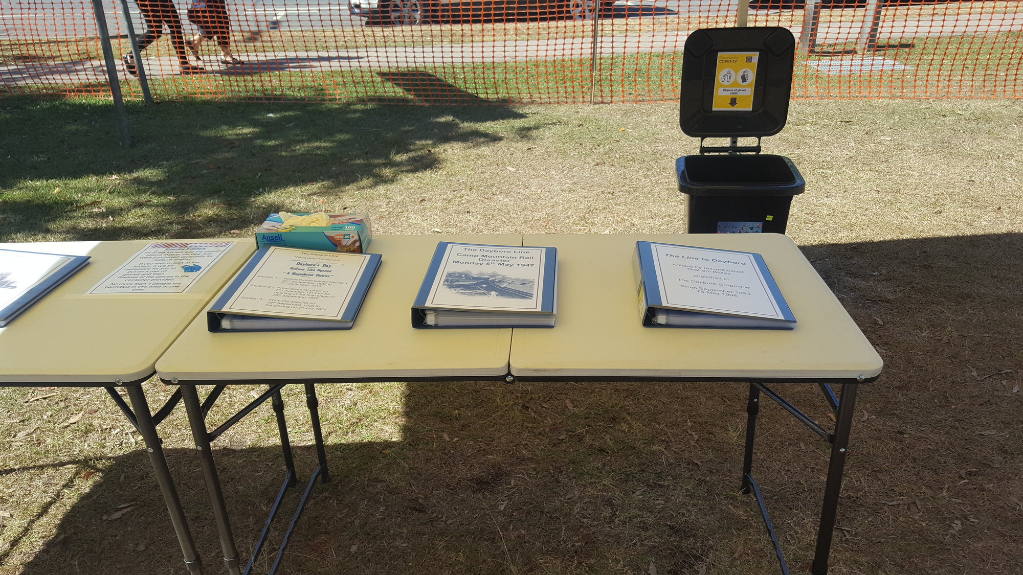 Dayboro Railway Centenary - Cnr Williams and Heathwood Street Dayboro - 26 Sep 2020 - COVID safe display including bin - 001