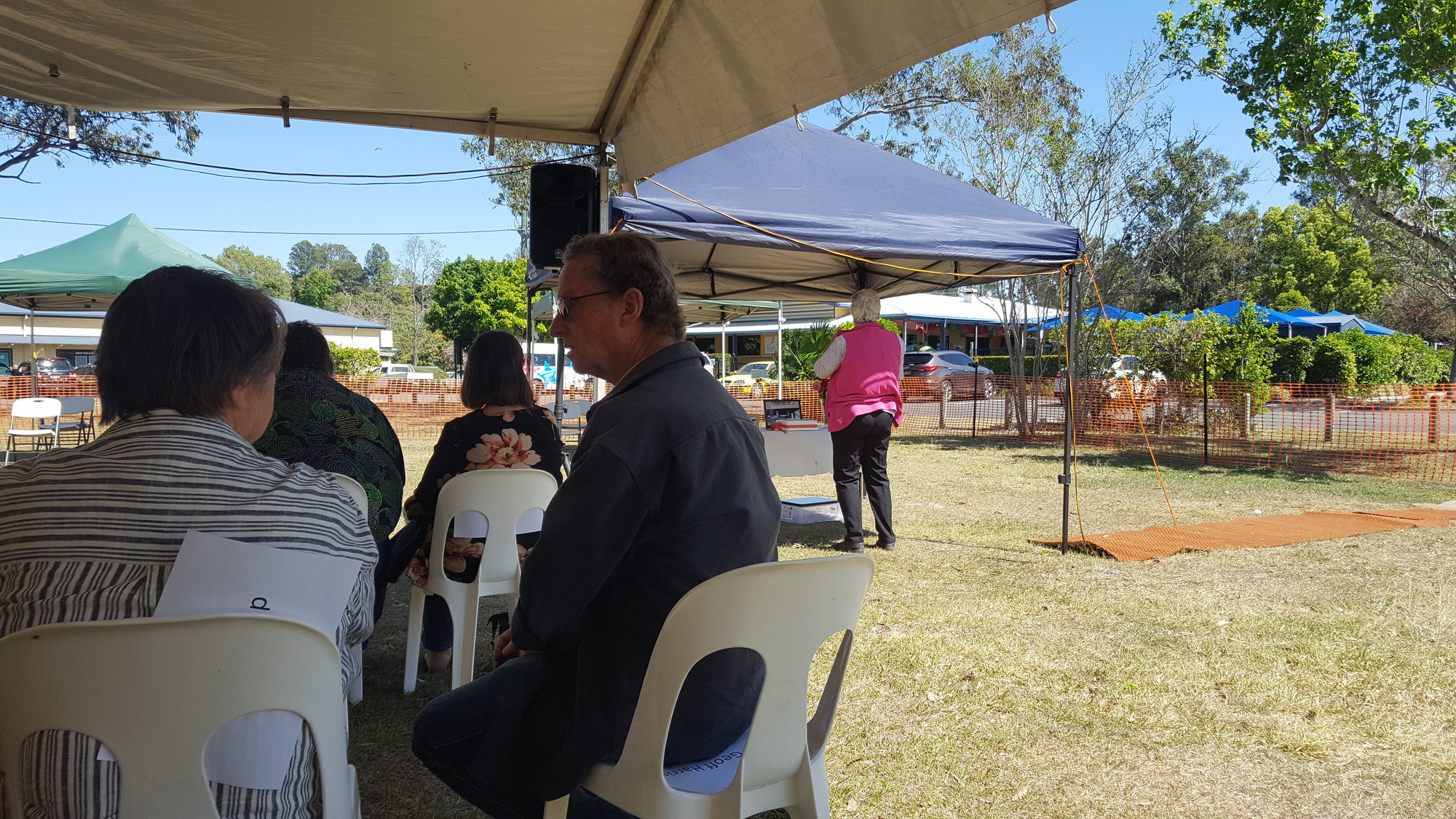 Dayboro Railway Centenary - Cnr Williams and Heathwood Street Dayboro - 26 Sep 2020 - COVID safe seating, Councillor Grimwade speaking