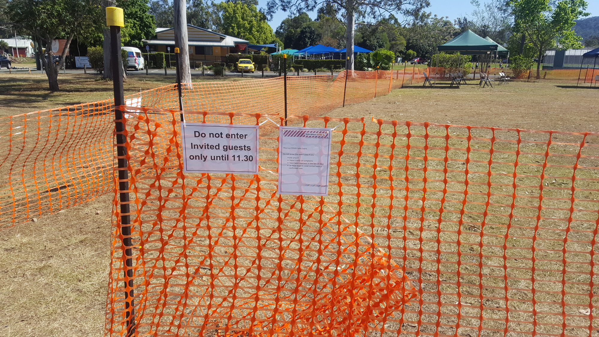 Dayboro Railway Centenary - Cnr Williams and Heathwood Street Dayboro - 26 Sep 2020 - COVID sign at cordoned off entry