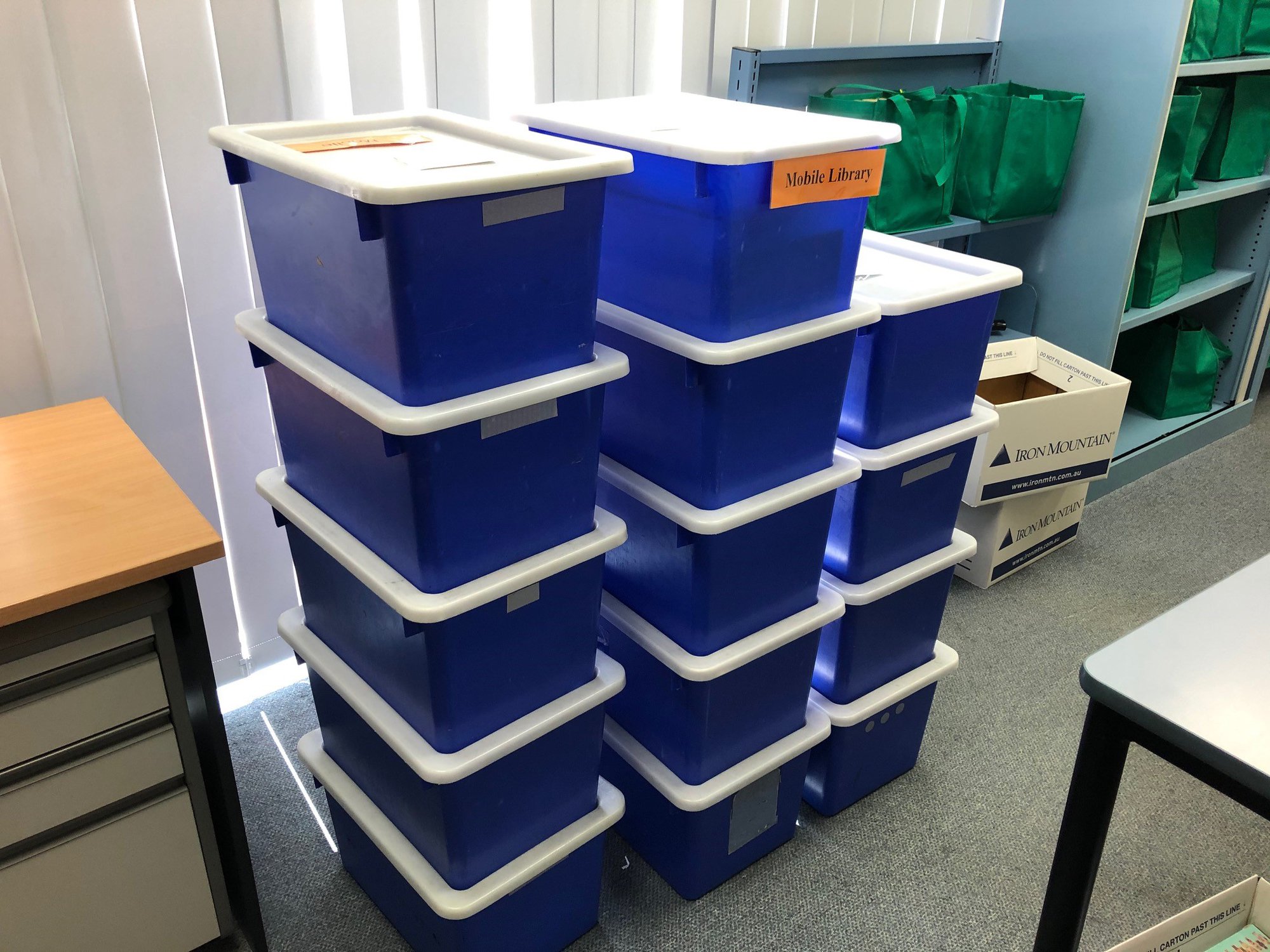 Strathpine Library - Station Road Strathpine - 20 April 2020 - Mobile Library weeding pulled from shelves during manual stocktake