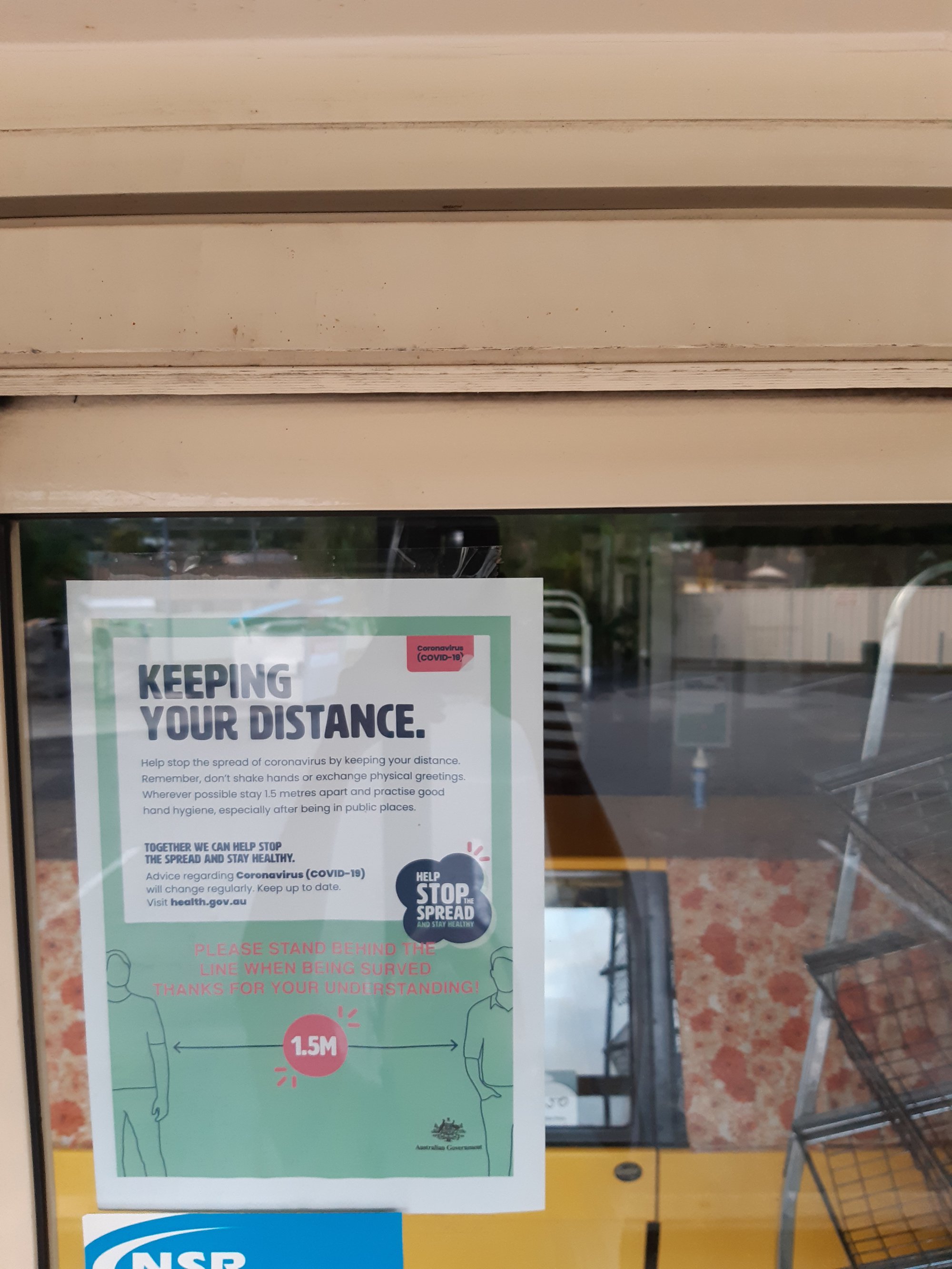 Bellmere Bakery - Bellmere Shopping Centre - Bellmere Road Bellmere - 10 April 2020 - social distancing door sign - 001