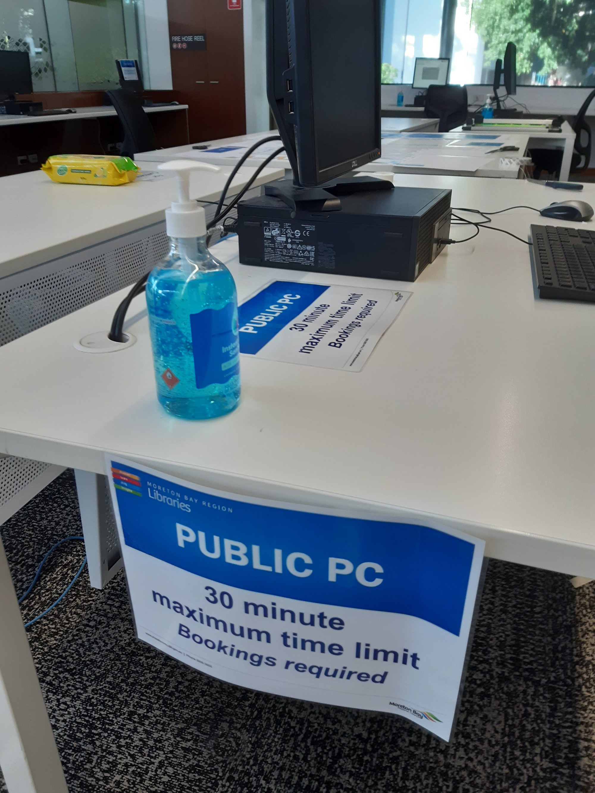 Caboolture Library - Hasking Street Caboolture - 15 May 2020 - reopening pc hand sanitiser