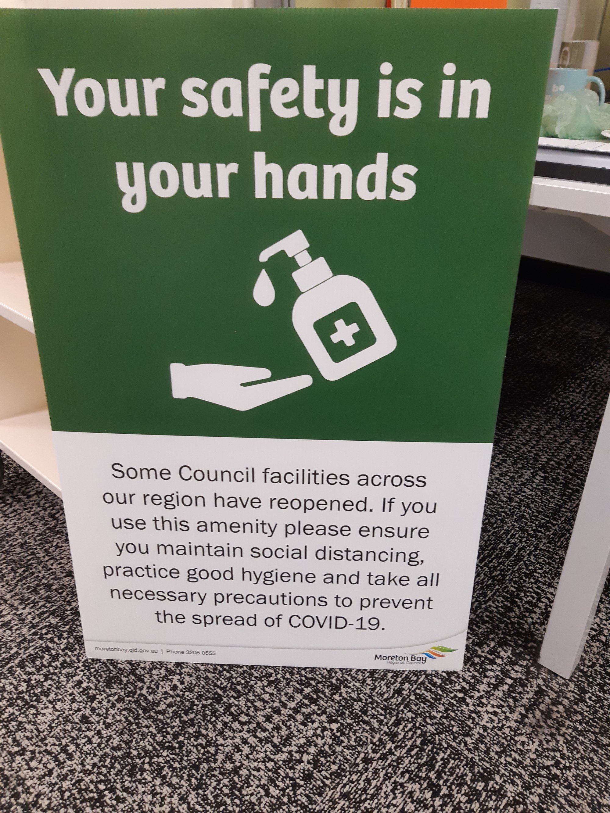 Caboolture Library - Hasking Street Caboolture - 16 May 2020 - reopening COVID-SAFE sign