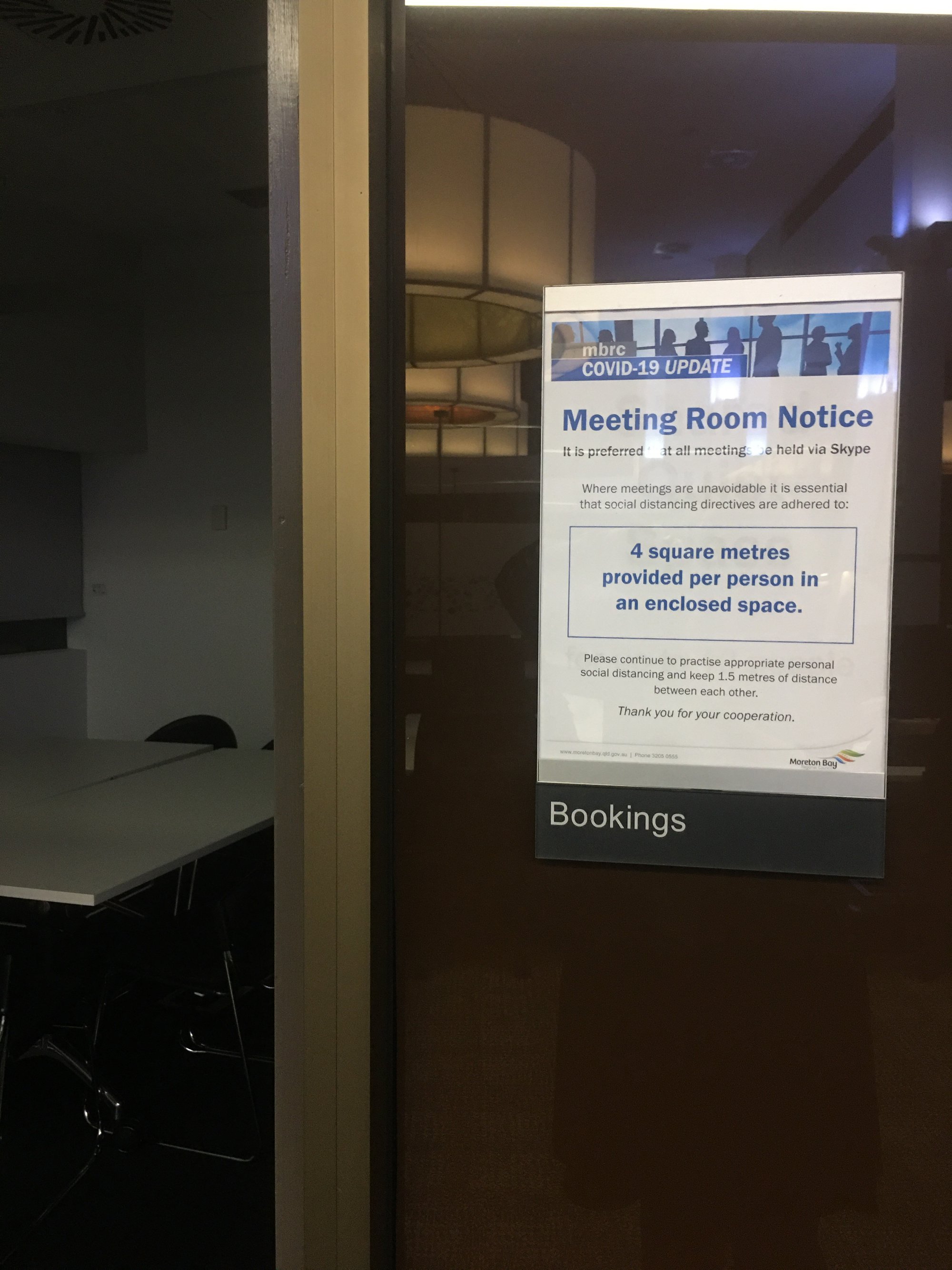 Caboolture Library - Hasking Street Caboolture - 7 April 2020 - meeting room social distancing sign - 001