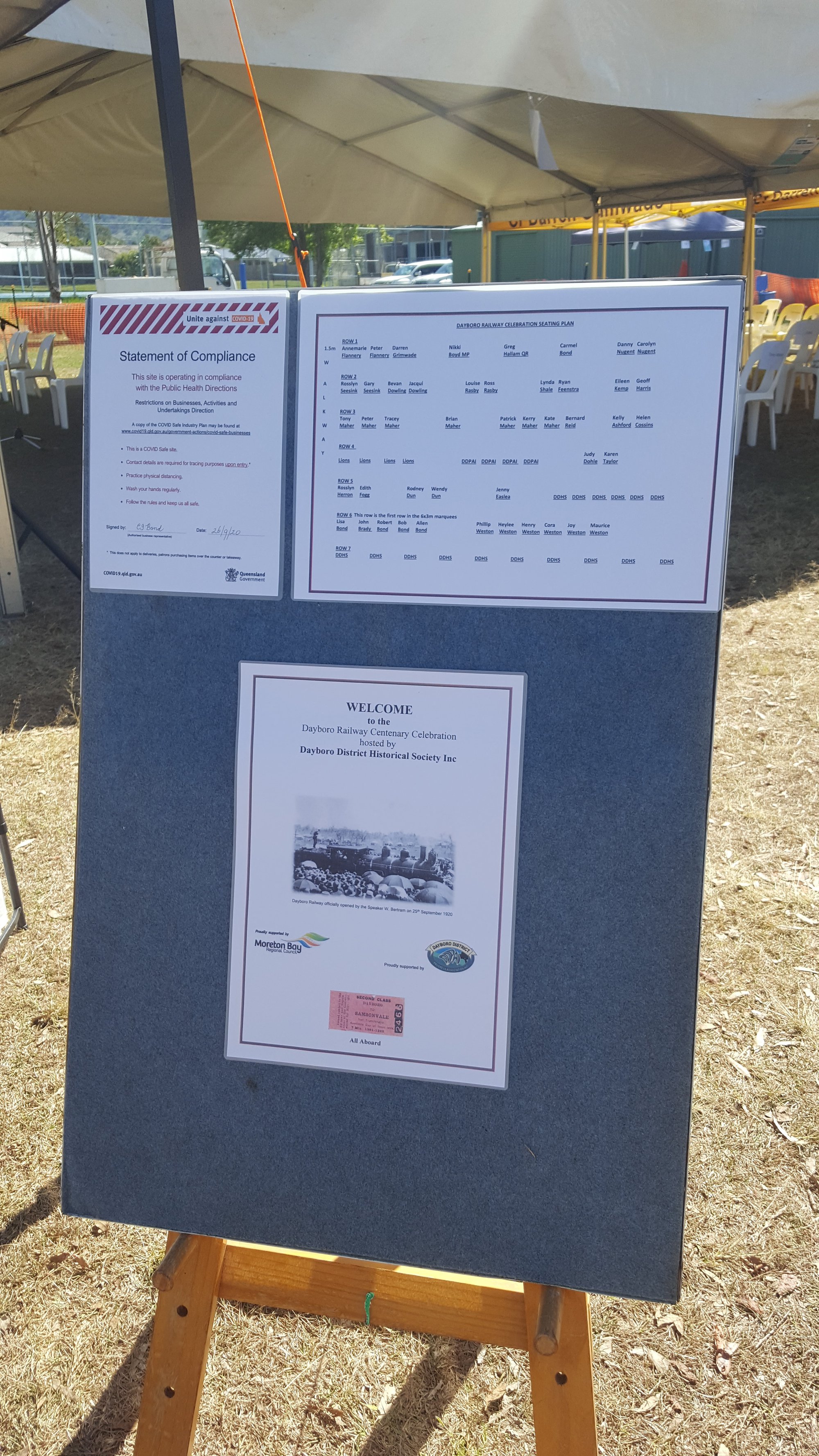Dayboro Railway Centenary - Cnr Williams and Heathwood Street Dayboro - 26 Sep 2020 - COVID safe seating plan - 001