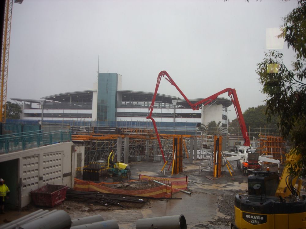 It is raining at the construction site of the Caboolture Hub, 4 Hasking Street Caboolture