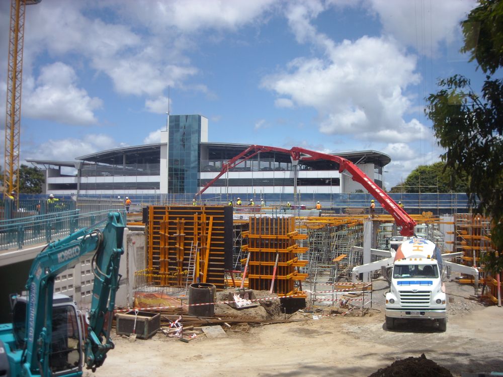 Concrete being poured on the construction site of the Caboolture Hub, 4 Hasking Street Caboolture