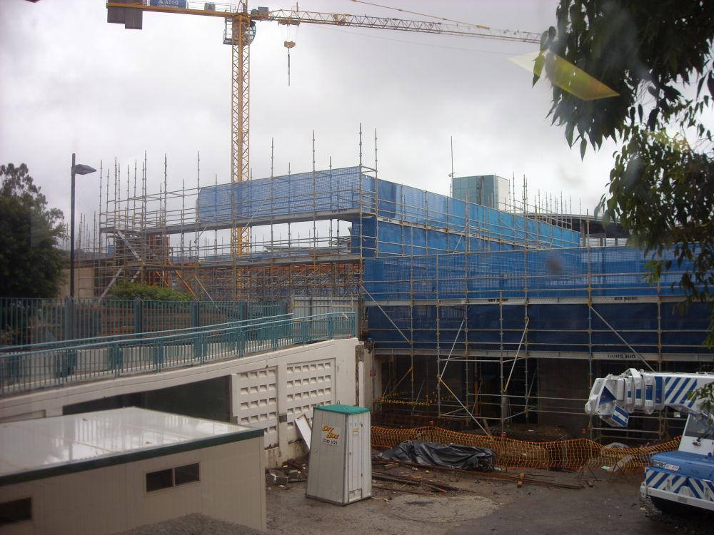 Scaffolding around the construction of the building known as the Caboolture Hub, 4 Hasking Street Caboolture