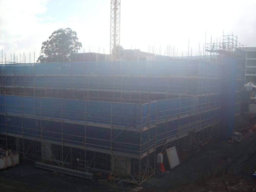 Scaffolding around the construction of the building known as the Caboolture Hub, 4 Hasking Street Caboolture