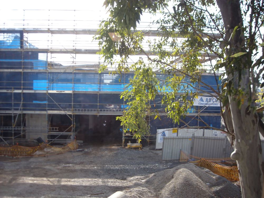 Scaffolding around the construction of the building known as the Caboolture Hub, 4 Hasking Street Caboolture