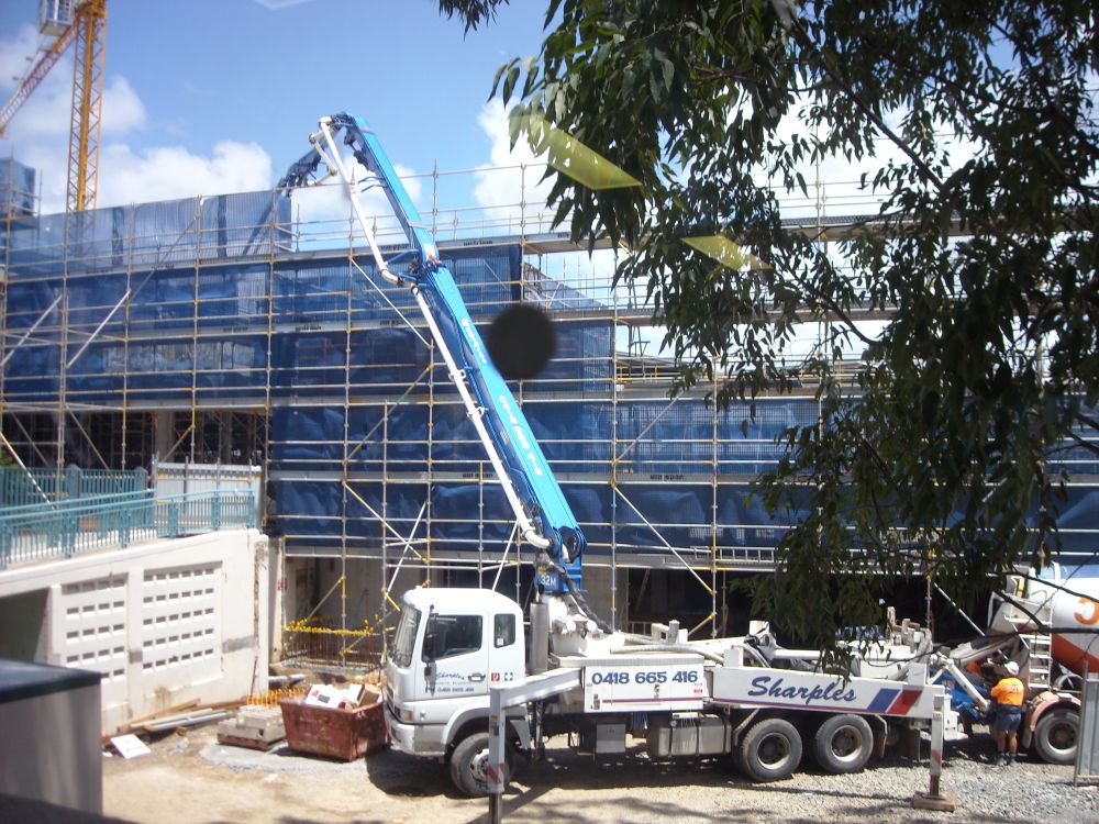 Concrete being poured on the construction site of the Caboolture Hub, 4 Hasking Street Caboolture