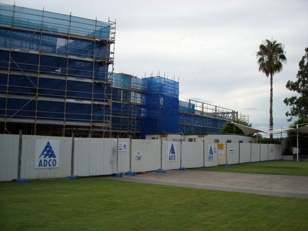Scaffolding around the construction of the building known as the Caboolture Hub, 4 Hasking Street Caboolture