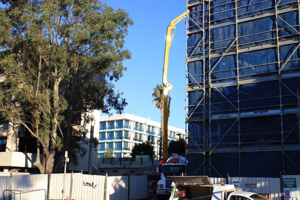 Scaffolding around the construction of the building known as the Caboolture Hub, 4 Hasking Street Caboolture