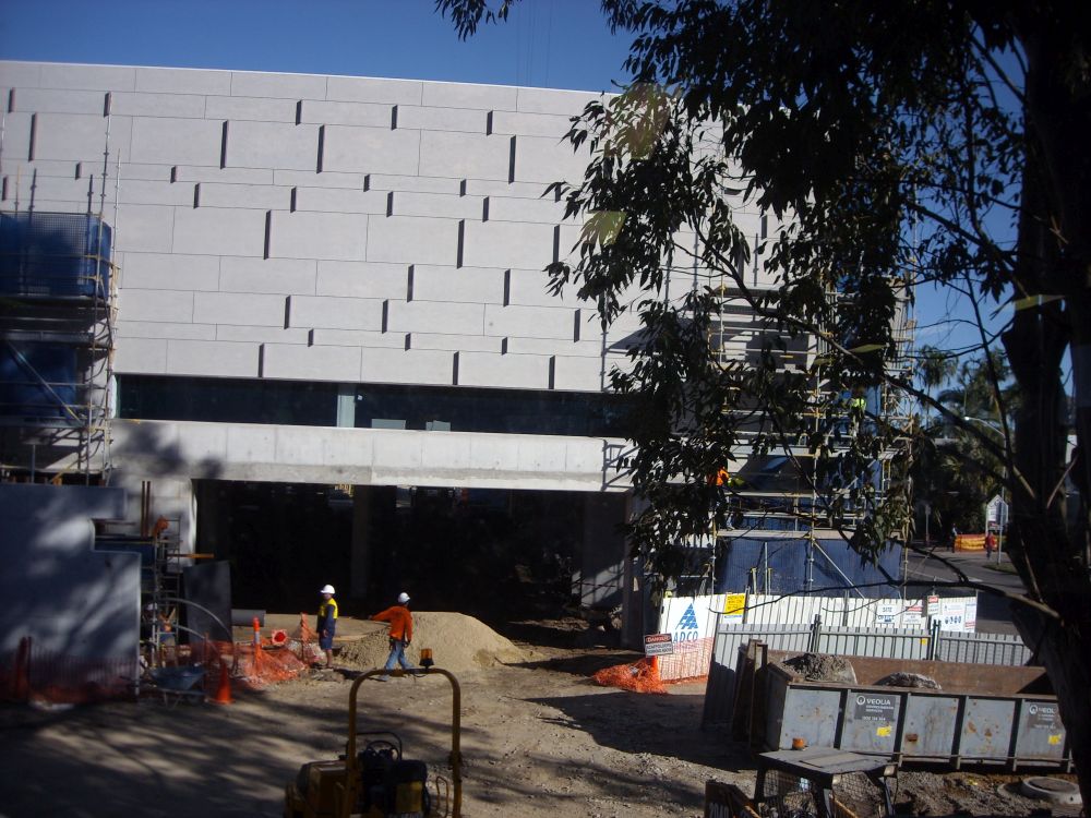 Cladding installed as part of the construction of the building known as the Caboolture Hub, 4 Hasking Street Caboolture 