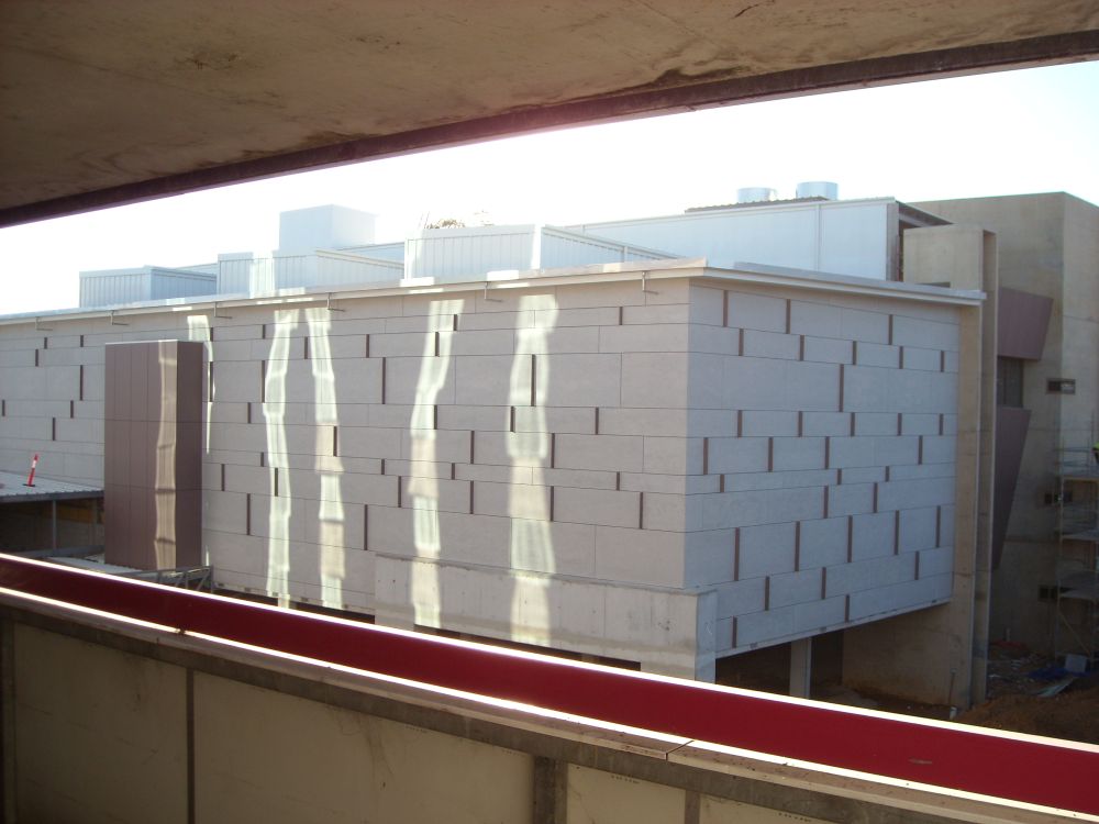 View of the exterior walls on the southwest corner of the new building known as the Caboolture Hub, 4 Hasking Street Caboolture 