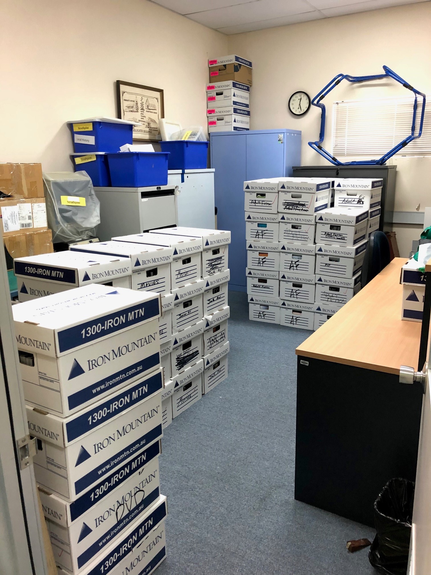 Strathpine Library - Station Road Strathpine - 20 April 2020 - Arana Hills returns stored in Local History Volunteers room during pandemic