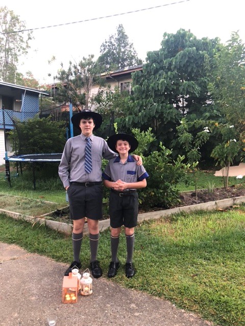 Wingara Grove Ferny Hills - 25 April 2020 - Boys pay their respects in school uniform