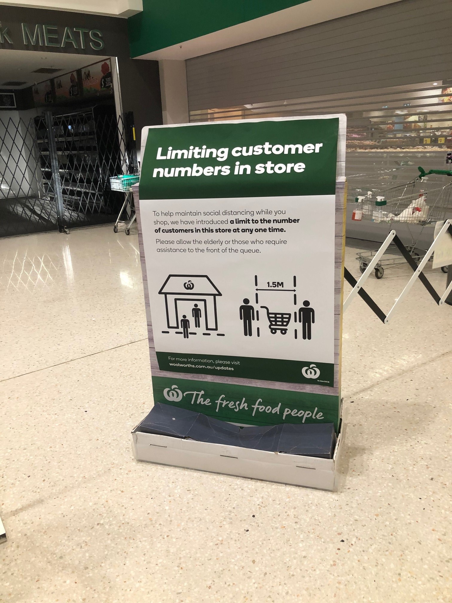 Woolworths Supermarket - Warner Marketplace Samsonvale Road Warner - 10 April 2020 - customer limits signage