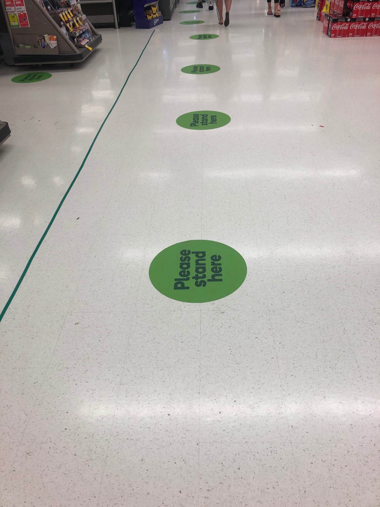 Woolworths Supermarket - Warner Marketplace Samsonvale Road Warner - 10 April 2020 - self check out social distancing dots