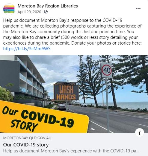 Moreton Bay Region Libraries Facebook Post 29 April 2020 - Our COVID-19 Call Out