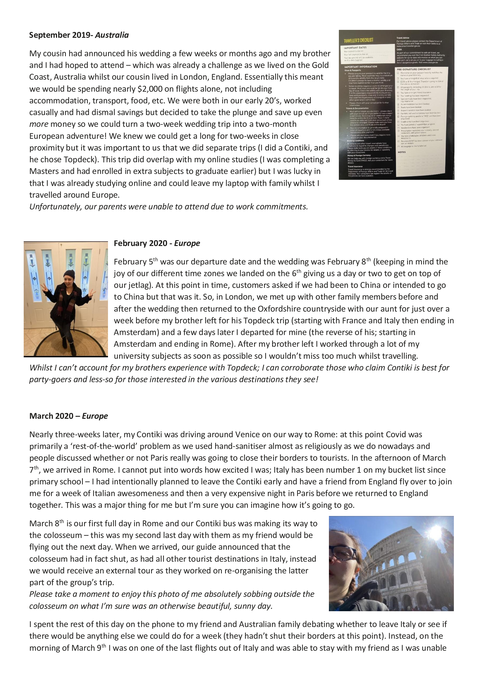 Zoe - September 2019 - March 2020 - My COVID-19 Story