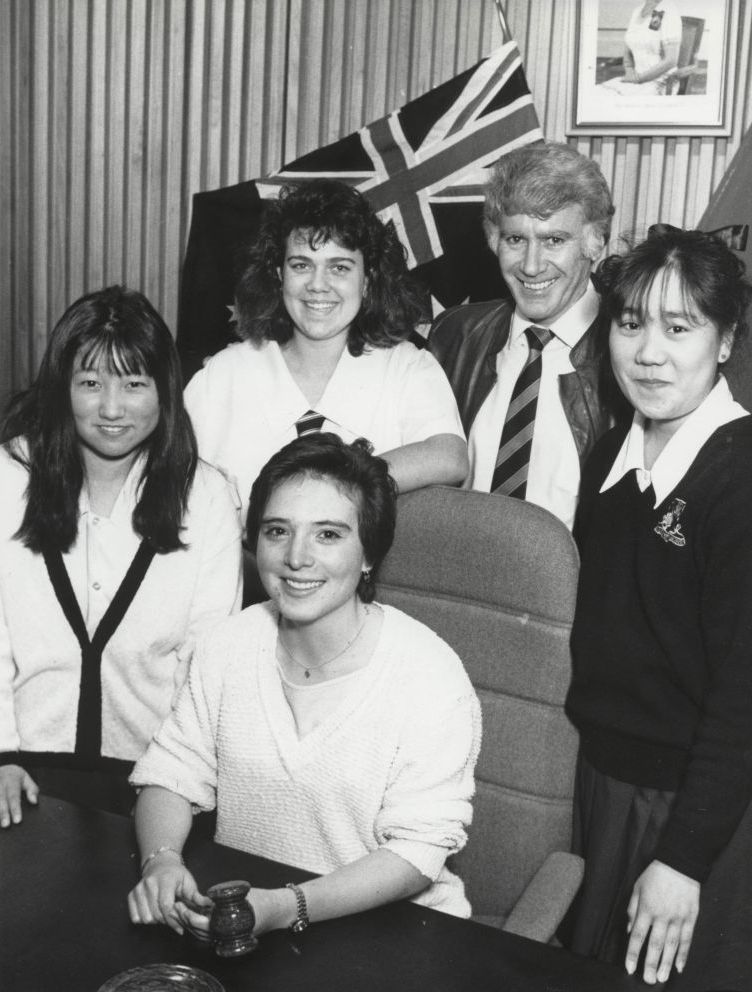 Cr S.R. Muldoon (Shire Chairman) with visiting exchange students