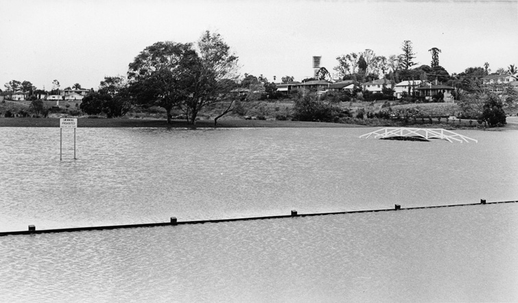 Centenary Lakes in flood in May 1980