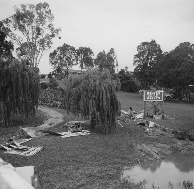 The remains of a flood on Charles Usher's property, ca. 1980