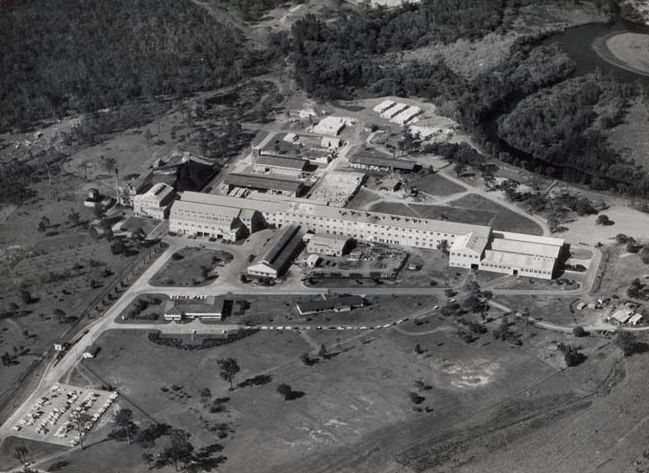 Aerial view of Petrie Mill in operation
