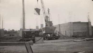 Mill construction - Crane with concrete bucket attached