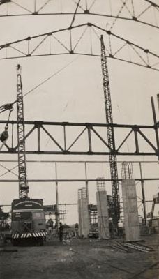 Mill under construction - Crane in left foreground
