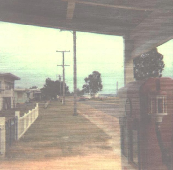 First petrol bowser installed outside Hall's Store, ca. late 1960s
