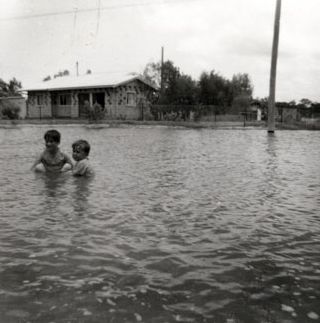 Tide across The Esplanade at Toorbul in 1970 (King Tide)