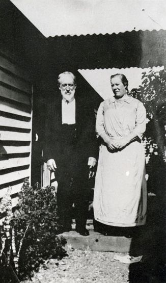 Mr and Mrs G. Bell (senior) at their home in Wamuran called Ferndale, ca. 1918