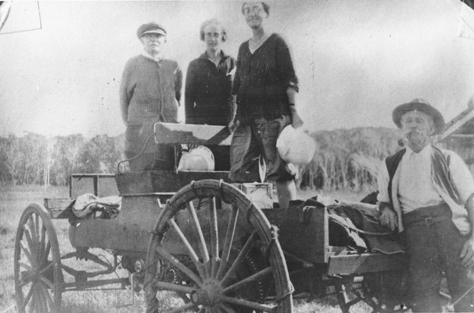 Mac Gosling's motor buggy on Bribie Island, ca. 1907
