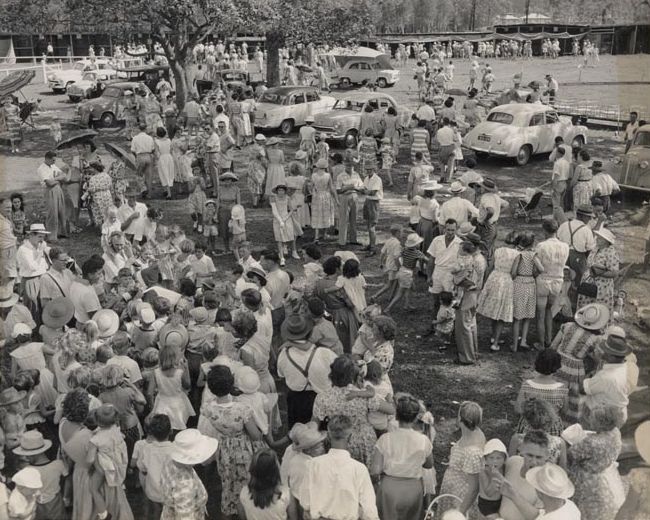 Families enjoying the 1958 Christmas Party