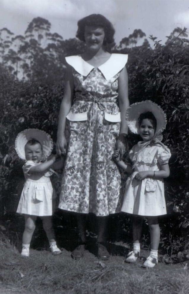 Heather Gillette with Debbie (left) and Kathy (right) in 1953