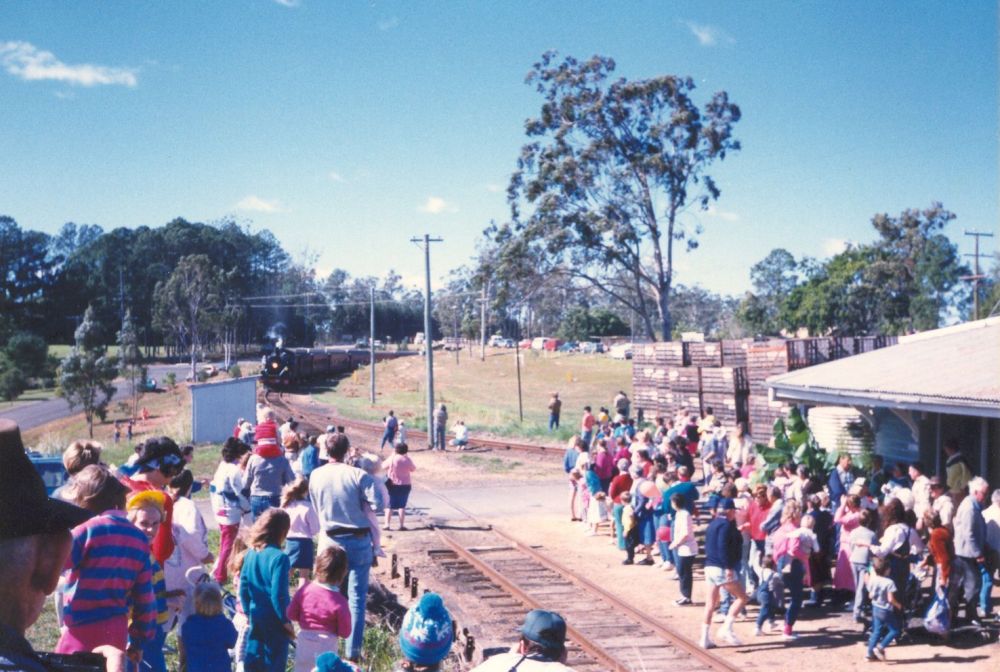 Steam train arriving at Wamuran Station