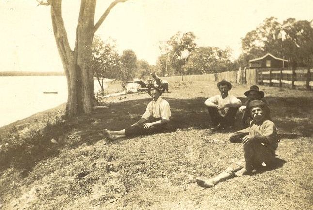 Locals on the foreshore at Deception Bay, Christmas 1926