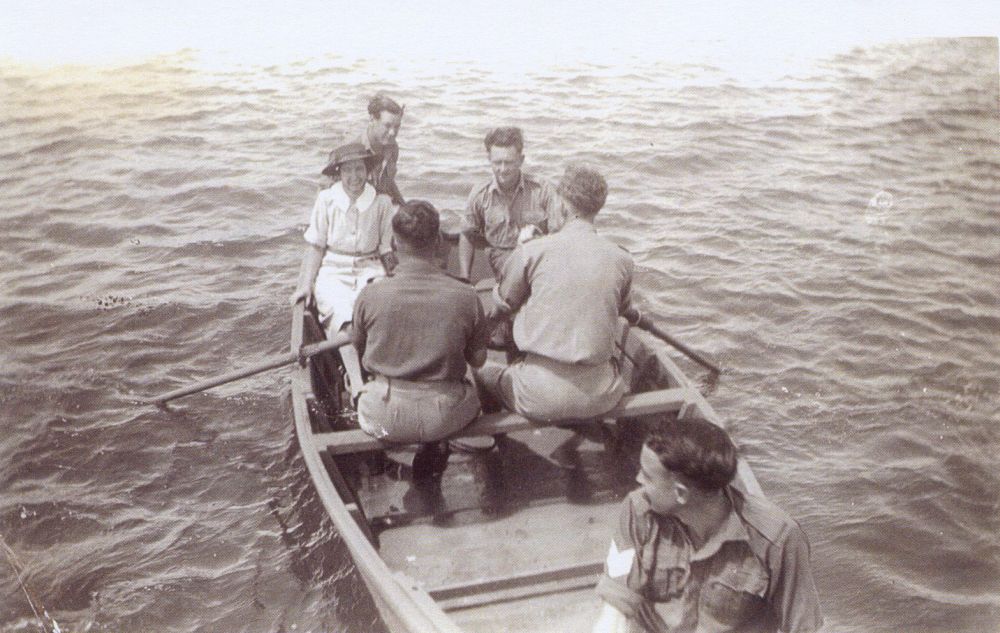 Nursing sister with members of the 2/7th Dental Unit sent to Toorbul Point (Sandstone Point) during WWII