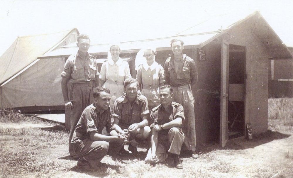 Nursing sisters with members of the 2/7th Dental Unit sent to Toorbul Point (Sandstone Point) during WWII