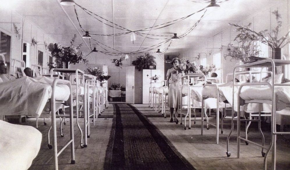 Nursing sister inside the 12 bed hospital which was established at Toorbul Point (Sandstone Point) during WWII