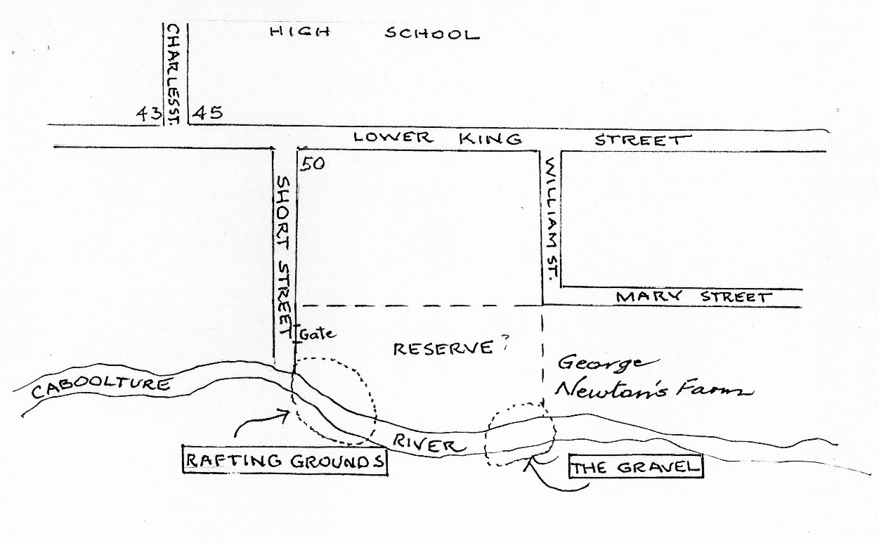 Map of identifying location of Rafting Grounds and The Gravel swimming holes