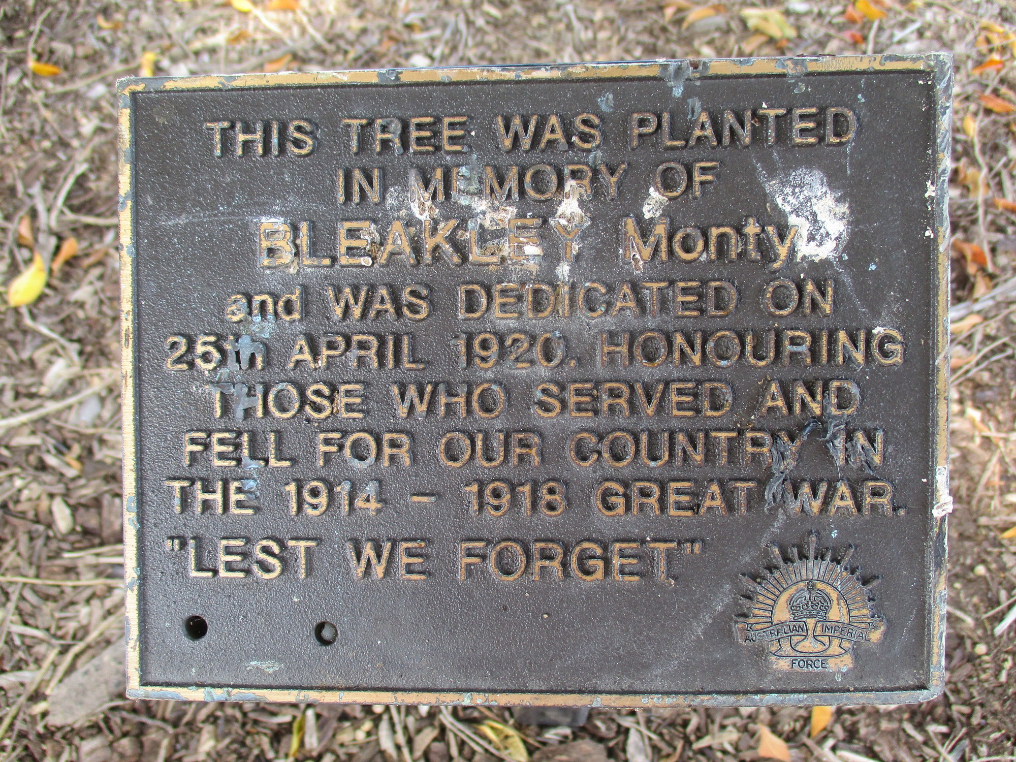 Woodford Memorial Trees - Bleakley, Monty