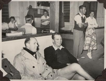 Mr Hugh Rogers with Mr Reg Kay at Petrie Tennis Club