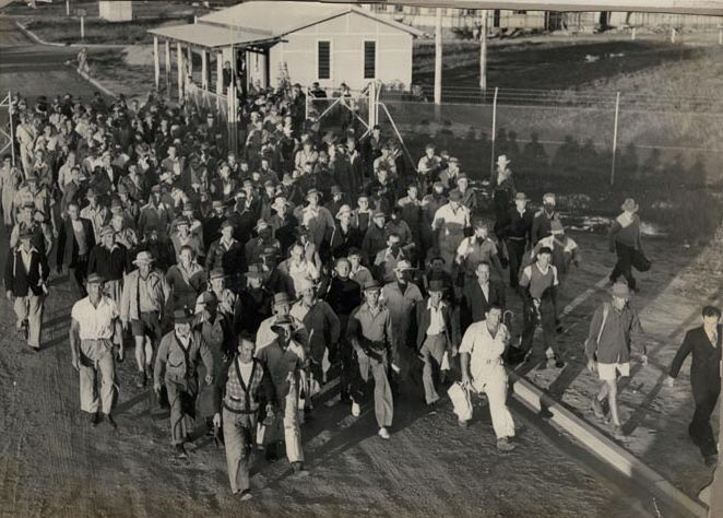 Workers leaving Mill construction site